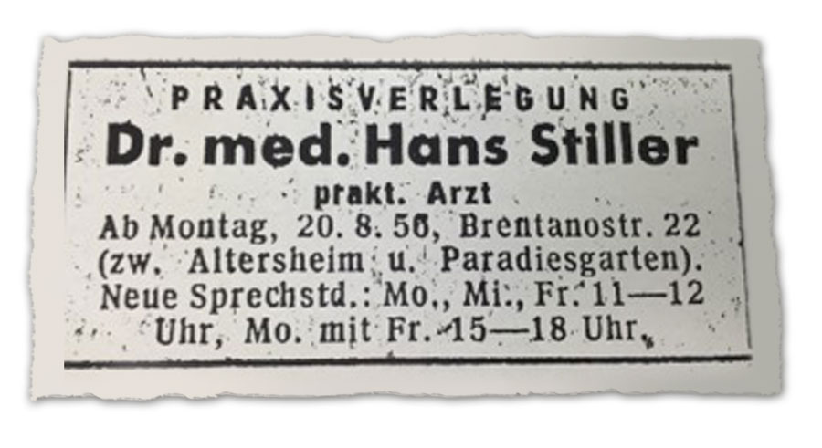 Alte Werbung Dr. med. Hans Stiller